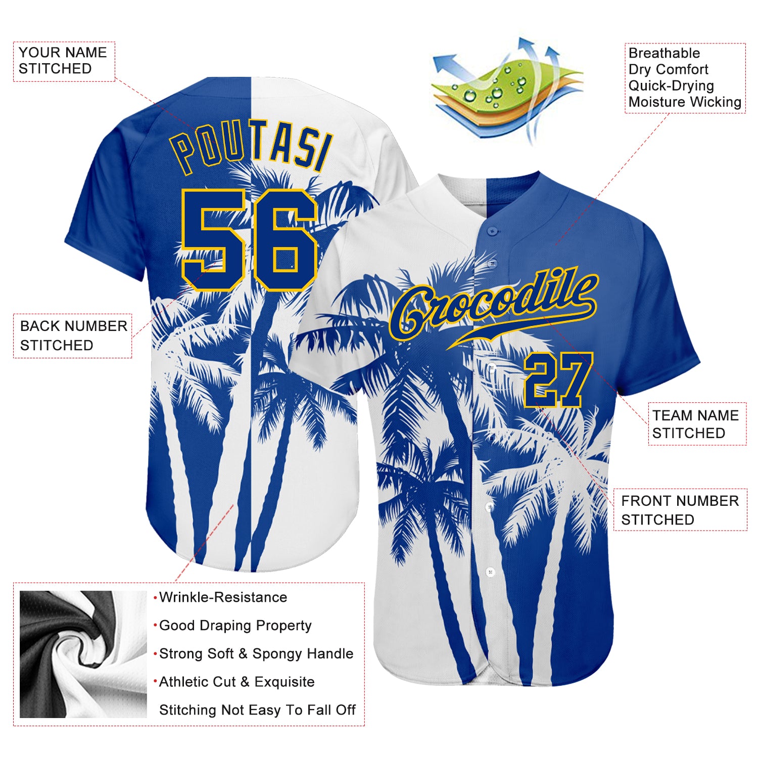 Custom Baseball Jersey 3D Pattern Design Sport Authentic Men's Size:XL
