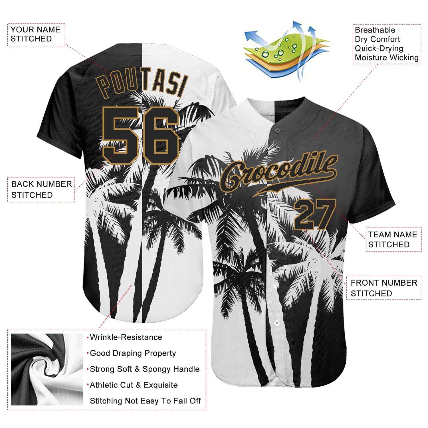 Custom 3D Pattern Design Hawaii Coconut Trees Authentic Baseball Jersey