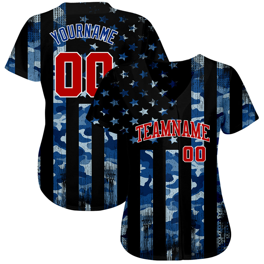 Custom Camo Royal Red-White 3D Salute To Service American Flag Authentic Baseball Jersey