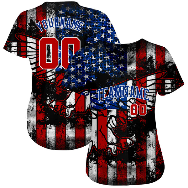 Custom Royal White-Red American Flag Fashion Authentic Baseball