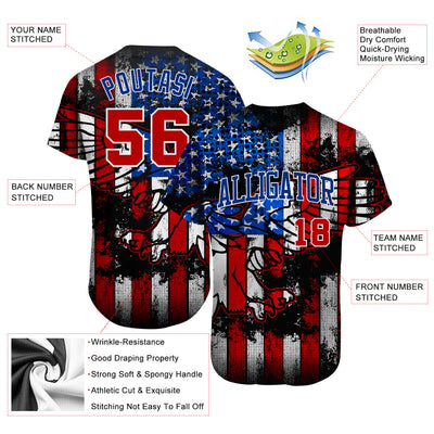 Custom American Flag Baseball Jersey Black Red Royal-White 3D Eagle  Authentic - FansIdea