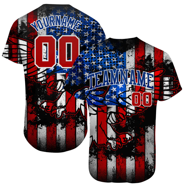 Custom White USA Flag Royal Red-Black 3D American Flag Fashion Authentic  Baseball Jersey