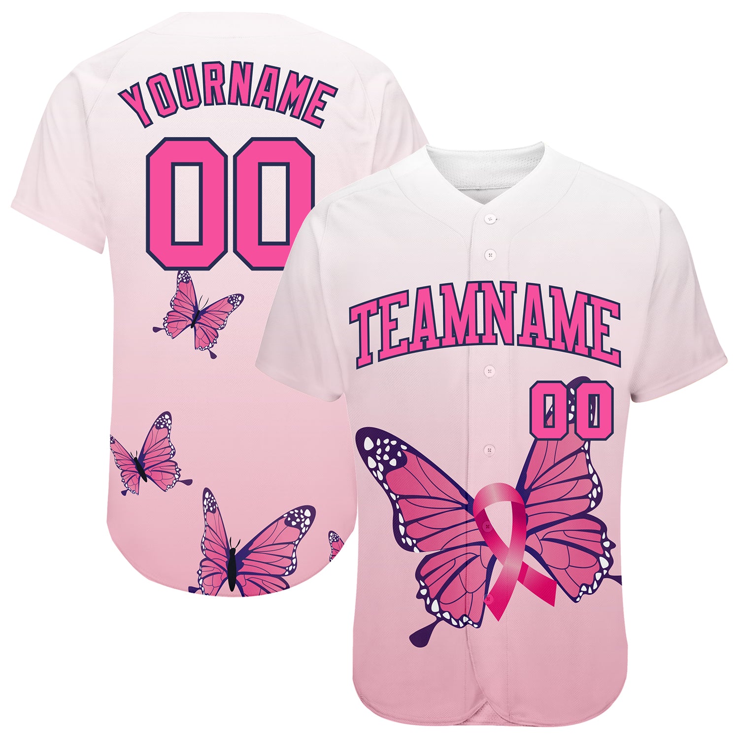 Custom Pink Ribbon Baseball Jersey Pink White-Hot Pink 3D Breast Cancer  Awareness Month Women Health Care Support Authentic - FansIdea