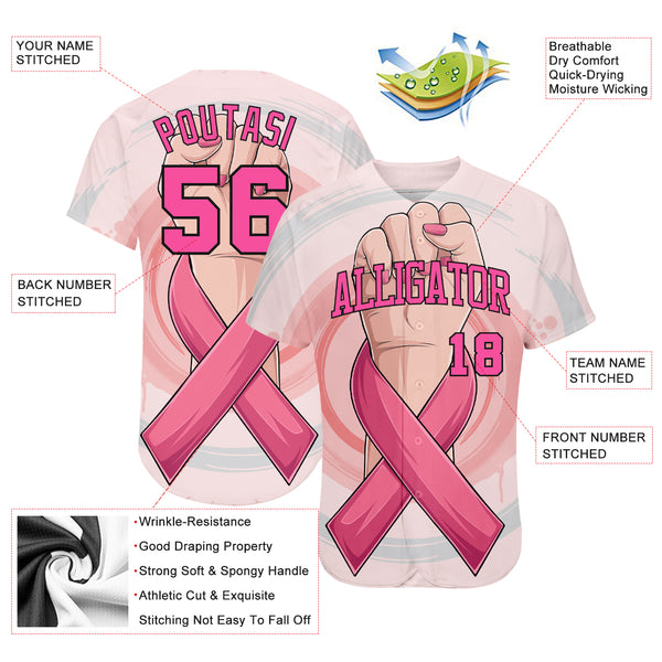 Custom Pink Ribbon Baseball Jersey Pink-White 3D Breast Cancer Awareness  Month Women Health Care Support Authentic - FansIdea