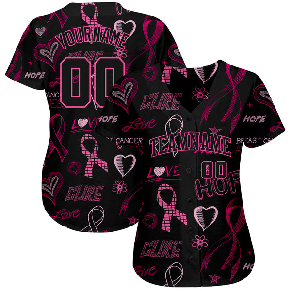 Custom Pink Ribbon Baseball Jersey Camo Deep Pink-Black 3D Breast