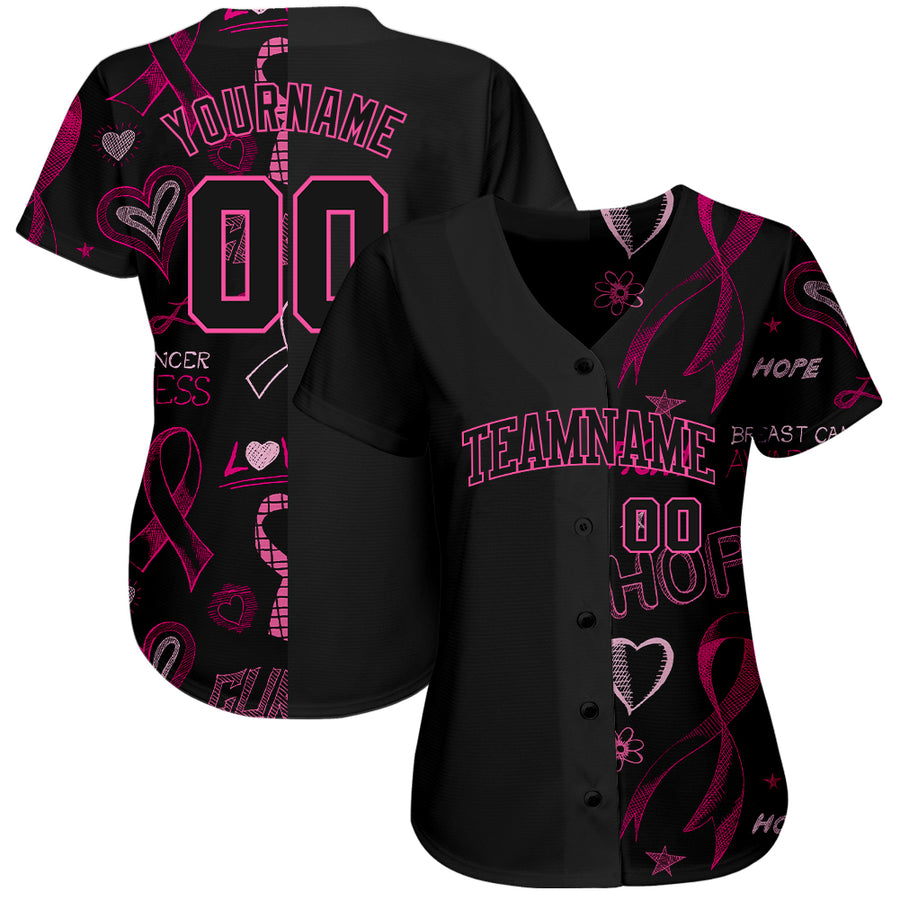 Custom 3D Pink Ribbon Baseball Jerseys |For Women Breast Cancer Month ...