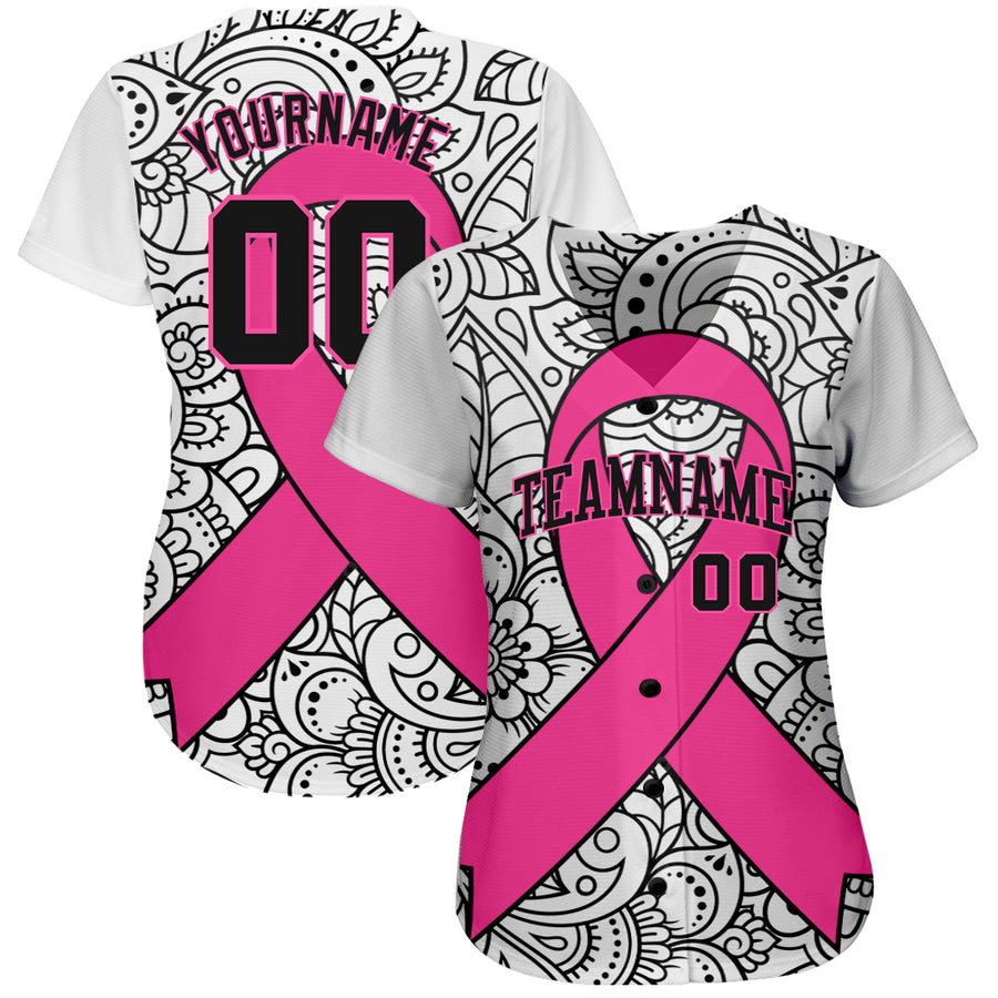 Custom 3D Pink Ribbon With Angel Wings Breast Cancer Awareness Month Women  Health Care Support Authentic Baseball Jersey