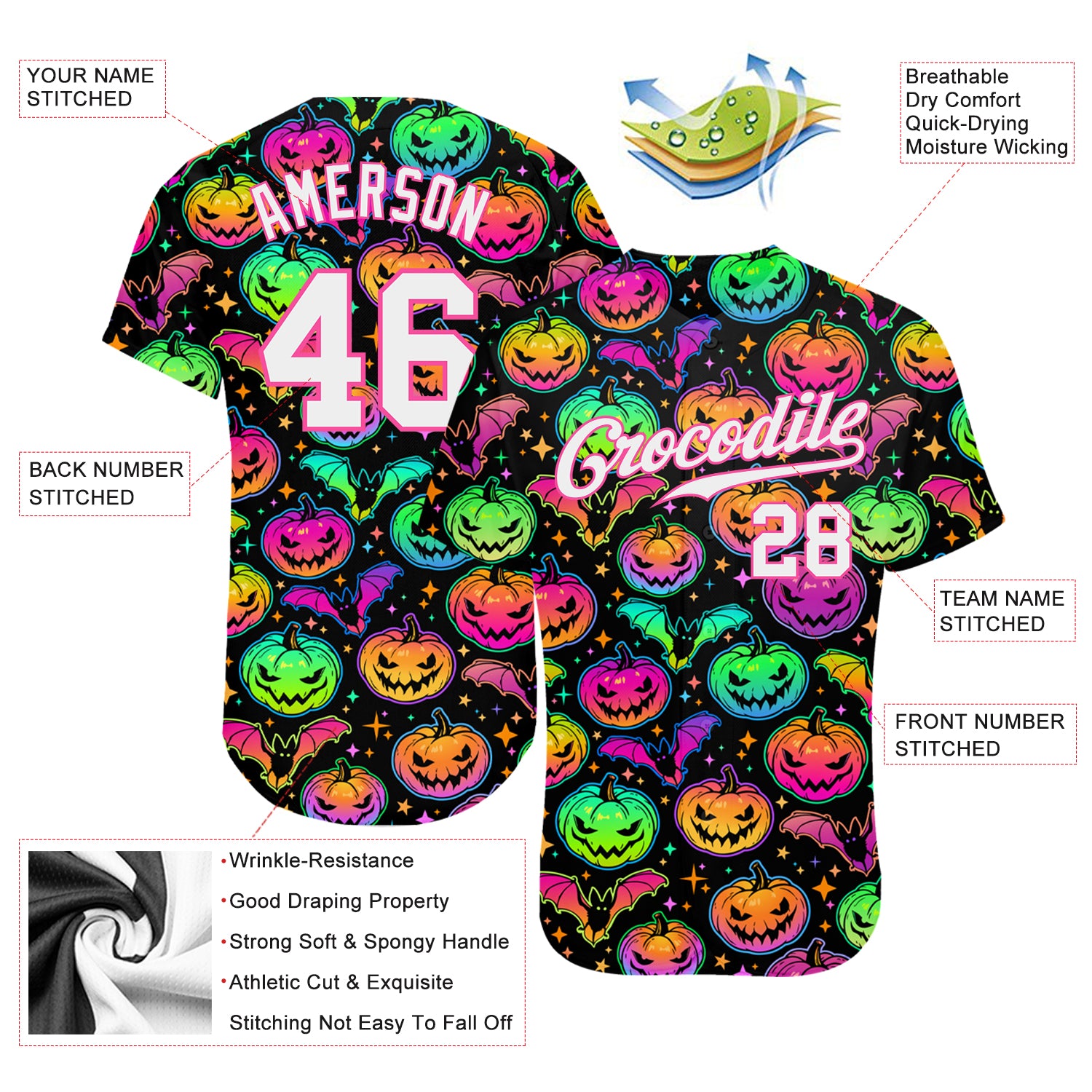 Custom 3D Pattern Halloween Horror Night Authentic Baseball Jersey On Sale  – FiitgShop