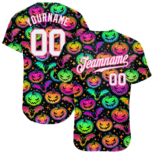 Custom Baseball Jersey 3D Pattern Halloween Pumpkins Bats Stars Authentic Men's Size:3XL