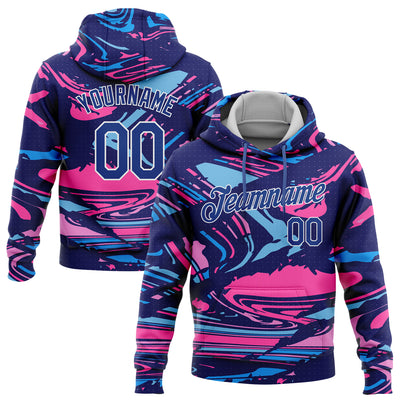 Custom Stitched Figure Royal Pink Light Blue-White 3D Pattern Design Sports Pullover Sweatshirt Hoodie