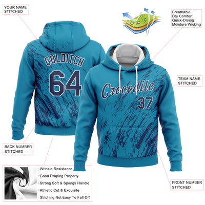 Custom Stitched Aqua Navy-White 3D Pattern Design Sports Pullover Sweatshirt Hoodie