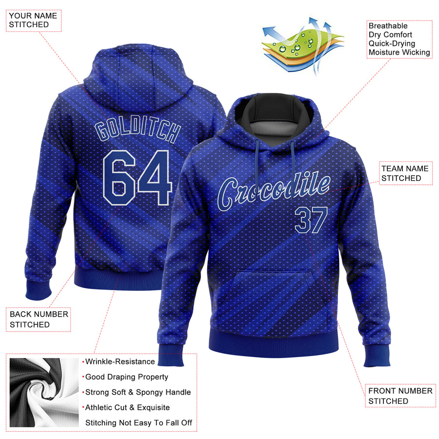 Custom Stitched Royal Roayl Navy-White 3D Pattern Design Sports Pullover Sweatshirt Hoodie