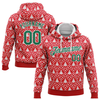 Custom Stitched Red Kelly Green-White 3D Christmas Trees Sports Pullover Sweatshirt Hoodie