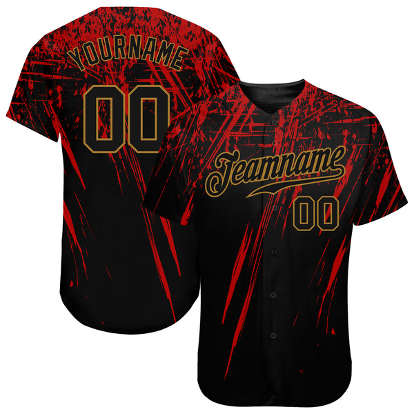 Custom Baseball Jersey Black Gold 3D Pattern Design Flame Bowling Authentic Men's Size:L