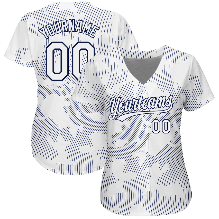 Custom White White-Navy 3D Pattern Design Authentic Baseball Jersey