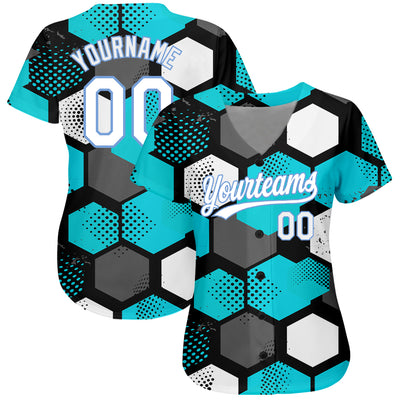 Custom Teal White-Light Blue 3D Pattern Design Authentic Baseball Jersey