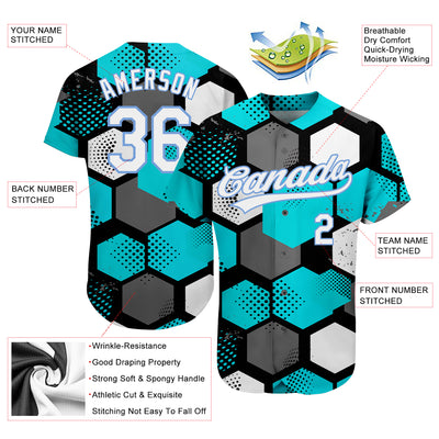 Custom Teal White-Light Blue 3D Pattern Design Authentic Baseball Jersey