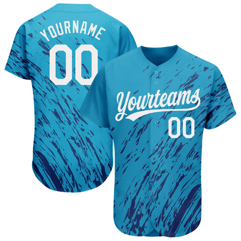 Custom 3D Pattern Baseball Jersey Sky Blue White-Black Design Authentic ...