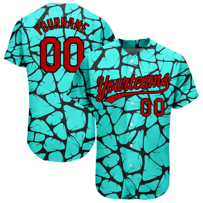 Custom Teal Red-Black 3D Pattern Design Authentic Baseball Jersey