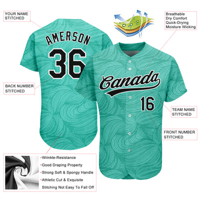 Custom Teal Black-White 3D Pattern Design Authentic Baseball Jersey