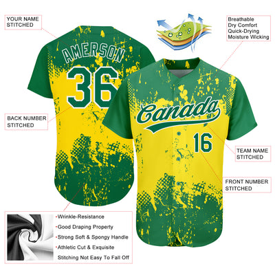 Custom Gold Green-White 3D Pattern Design Authentic Baseball Jersey