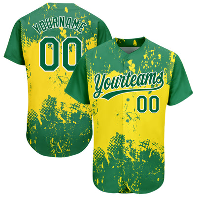 Custom Gold Green-White 3D Pattern Design Authentic Baseball Jersey