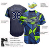 Custom Navy Navy-Neon Green 3D Pattern Design Authentic Baseball Jersey