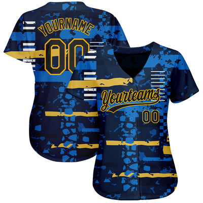 Custom Navy Navy-Gold 3D Pattern Design Authentic Baseball Jersey