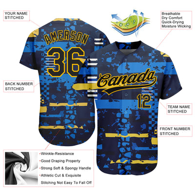 Custom Navy Navy-Gold 3D Pattern Design Authentic Baseball Jersey