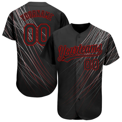 Custom Black Black-Red 3D Pattern Design Authentic Baseball Jersey