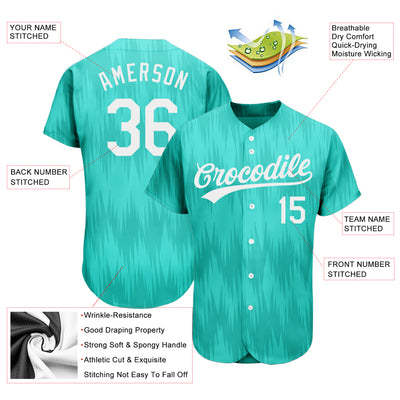 Custom Teal White 3D Pattern Design Authentic Baseball Jersey