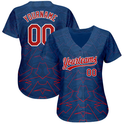 Custom Royal Red-White 3D Pattern Design Authentic Baseball Jersey