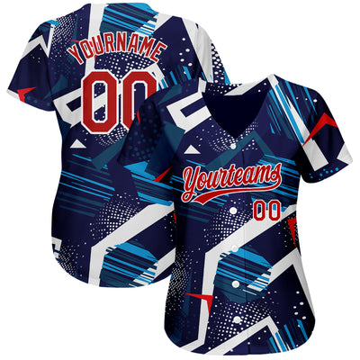 Custom Navy Red-White 3D Pattern Design Authentic Baseball Jersey