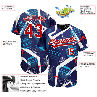 Custom Navy Red-White 3D Pattern Design Authentic Baseball Jersey