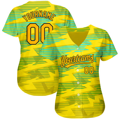 Custom Gold Gold Black-Light Blue 3D Pattern Design Authentic Baseball Jersey