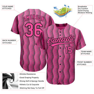 Custom Pink Pink-Black 3D Pattern Design Authentic Baseball Jersey