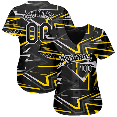 Custom Black Black-Gold 3D Pattern Design Authentic Baseball Jersey