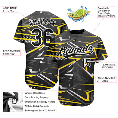 Custom Black Black-Gold 3D Pattern Design Authentic Baseball Jersey