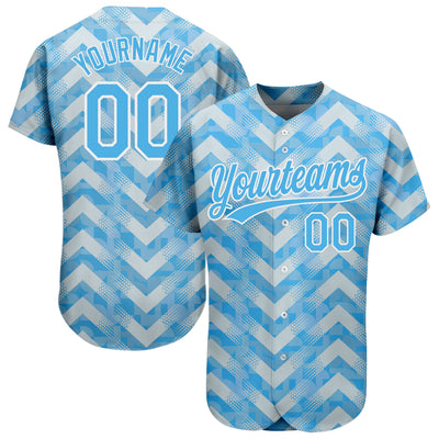 Custom Light Blue Light Blue-White 3D Pattern Design Authentic Baseball Jersey