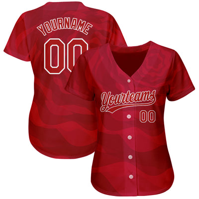 Custom Red Red-White 3D Pattern Design Authentic Baseball Jersey