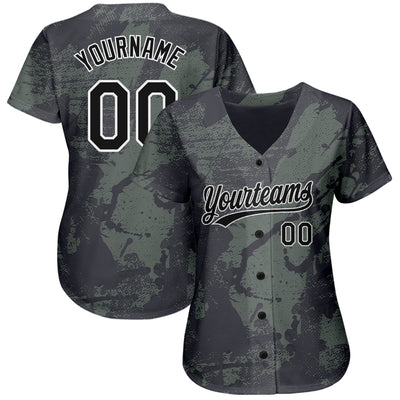 Custom Olive Black-White 3D Pattern Design Authentic Salute To Service Baseball Jersey