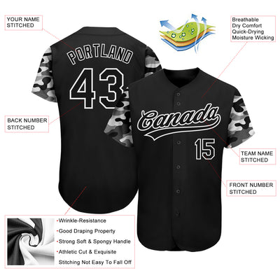 Custom Black Black-Camo 3D Pattern Design Authentic Baseball Jersey