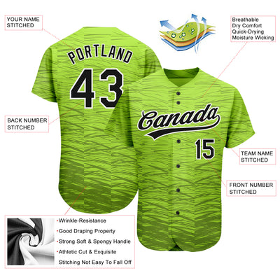 Custom Neon Green Black-White 3D Pattern Design Authentic Baseball Jersey