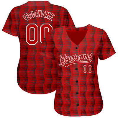 Custom Red Red-White 3D Pattern Design Authentic Baseball Jersey