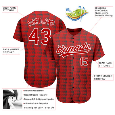 Custom Red Red-White 3D Pattern Design Authentic Baseball Jersey