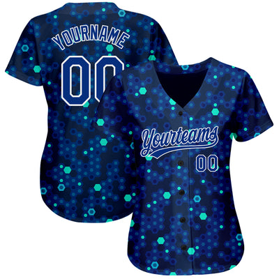 Custom Navy Royal-Aqua 3D Pattern Design Authentic Baseball Jersey