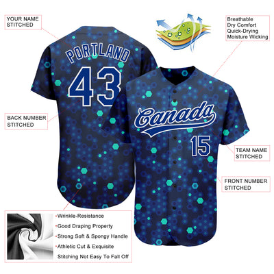 Custom Navy Royal-Aqua 3D Pattern Design Authentic Baseball Jersey