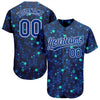 Custom Navy Royal-Aqua 3D Pattern Design Authentic Baseball Jersey