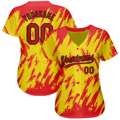 Custom Gold Red-Black 3D Pattern Design Authentic Baseball Jersey