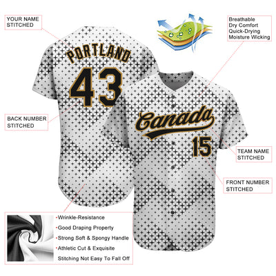 Custom White Black-Old Gold 3D Pattern Design Authentic Baseball Jersey